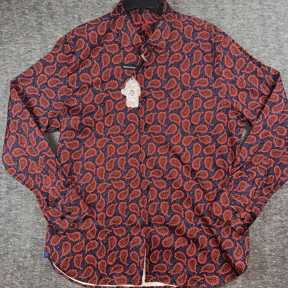 Visconti Black  Men's Paisley Button-Down Shirt - Red/Navy